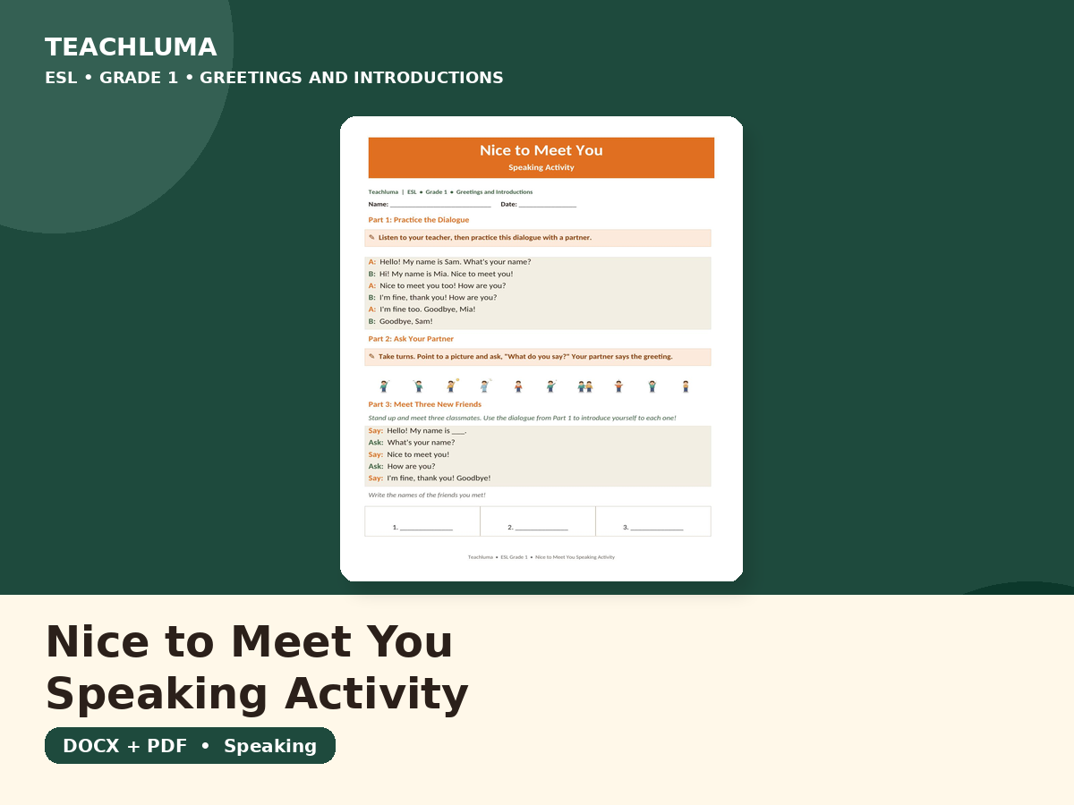 Nice to Meet You — Speaking Activity
