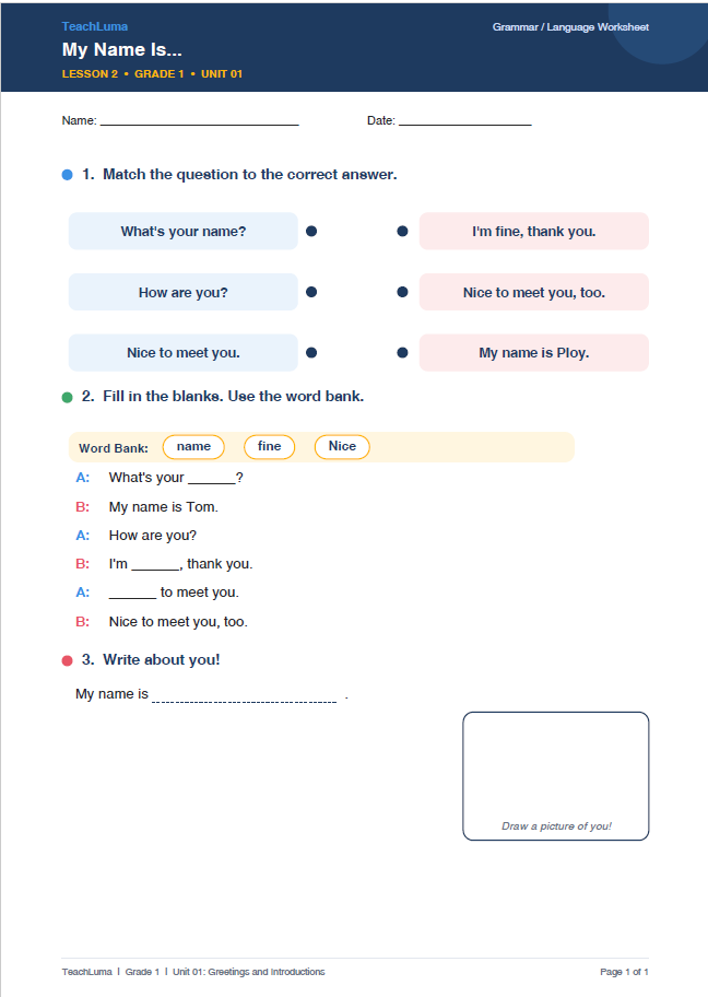 Grade 1 Greetings & Introductions