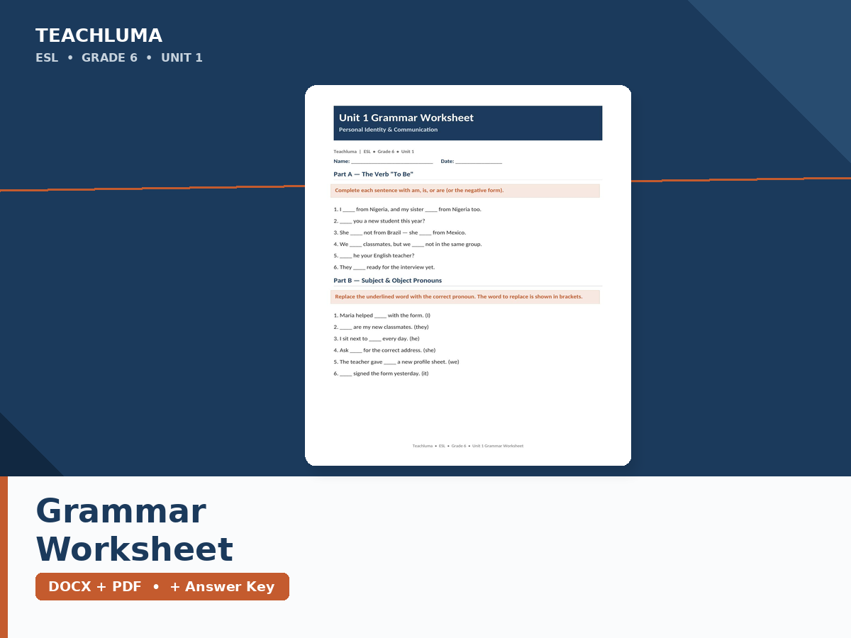Unit 1 Grammar Worksheet — Personal Identity & Communication