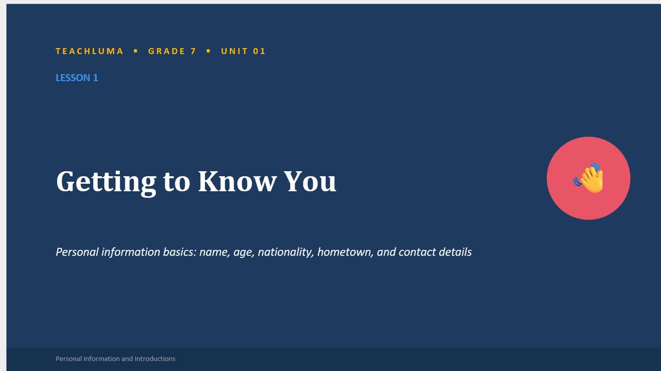 Personal Information & Introductions – Grade 7 (Mattayom 1) ESL Resource Package