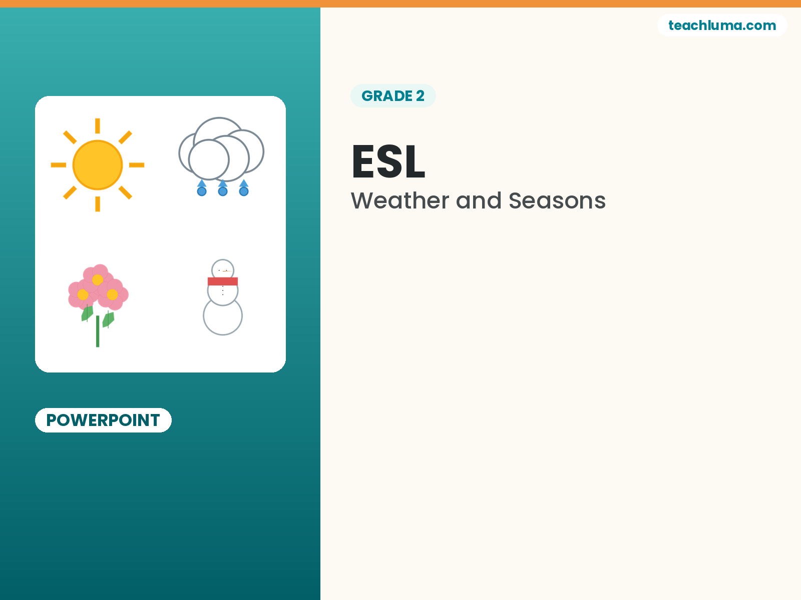 Grade 2 Weather and Seasons Vocabulary PowerPoint (18 Slides)