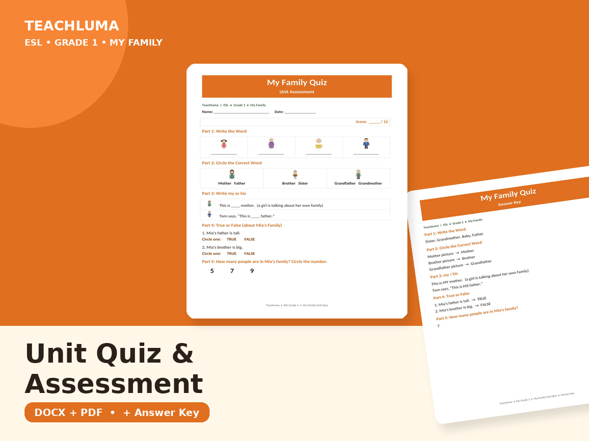 My Family — Unit Quiz / Assessment