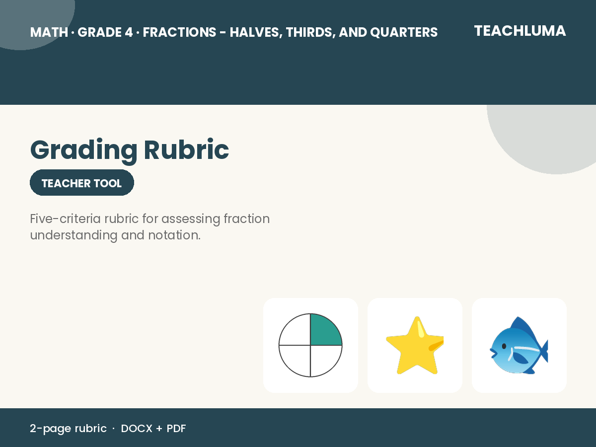 Grade 4 Halves, Thirds, and Quarters Grading Rubric