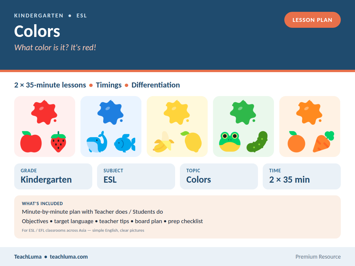 Kindergarten ESL Lesson Plan: Colors — What Color Is It?