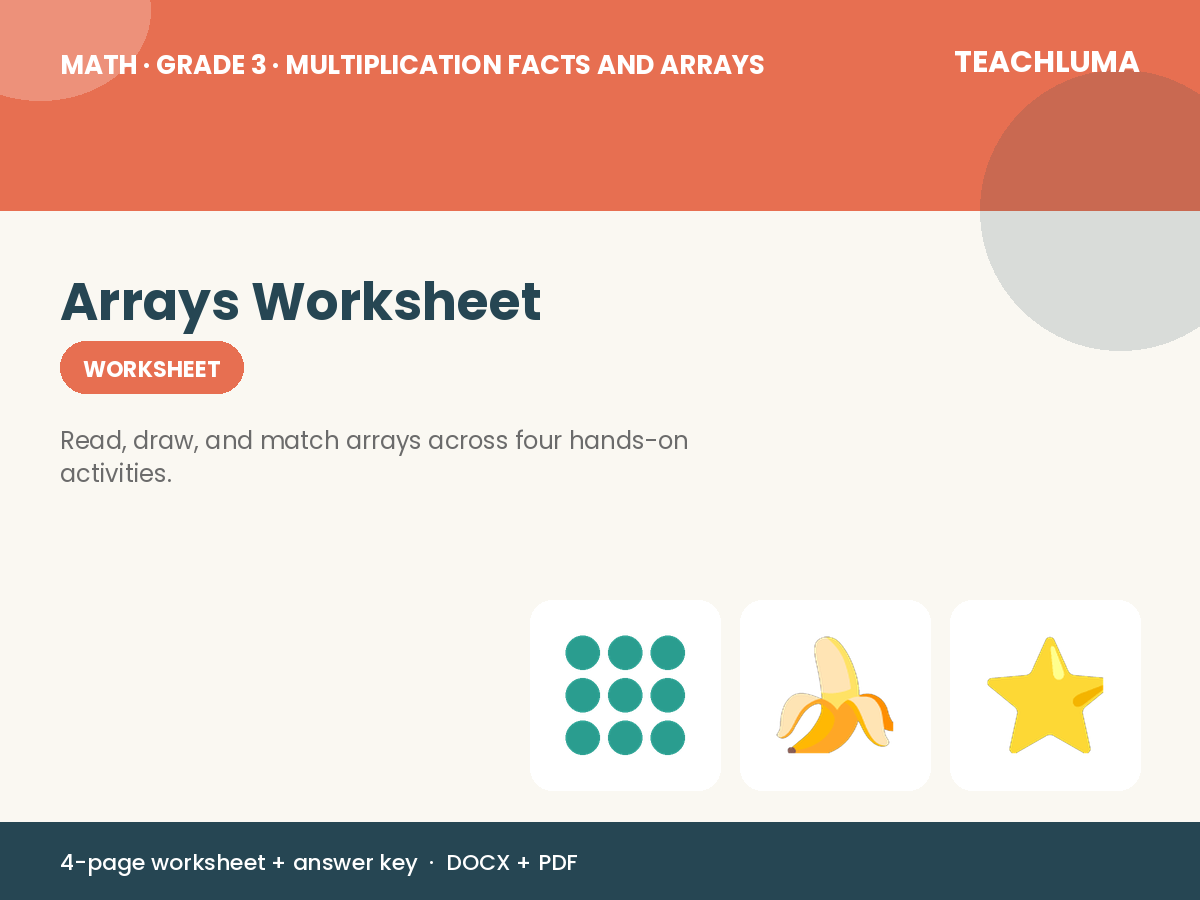 Grade 3 Arrays Worksheet: Read, Draw, and Match