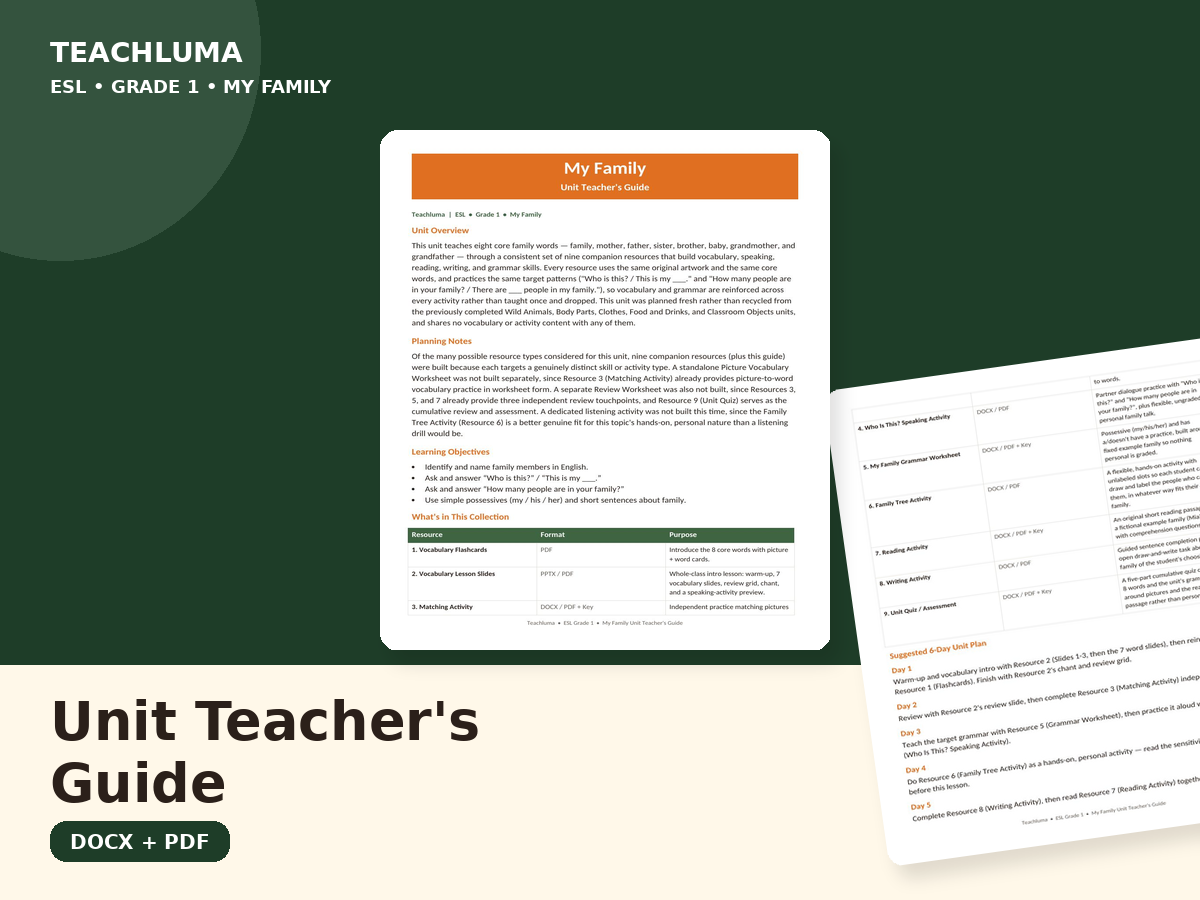 My Family — Unit Teacher's Guide