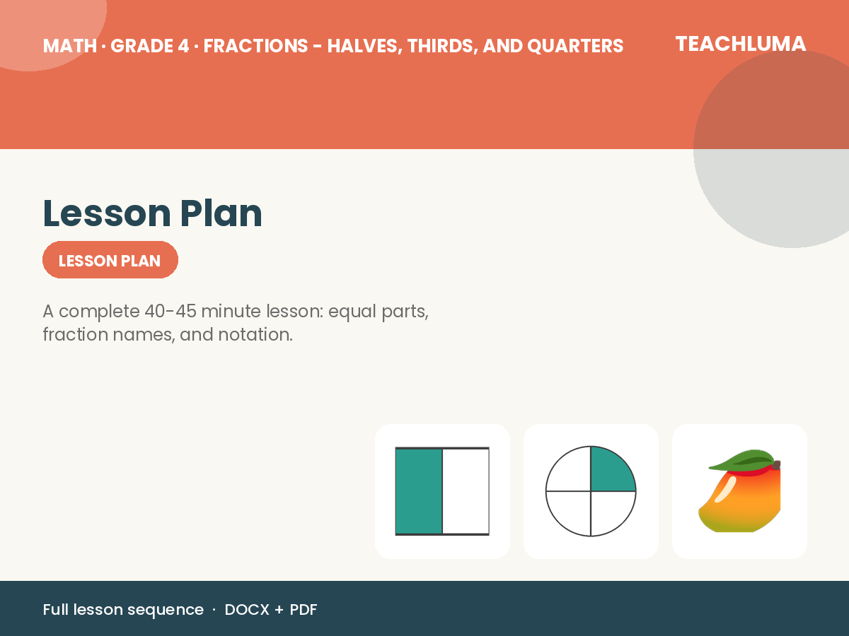 Grade 4 Halves, Thirds, and Quarters Lesson Plan