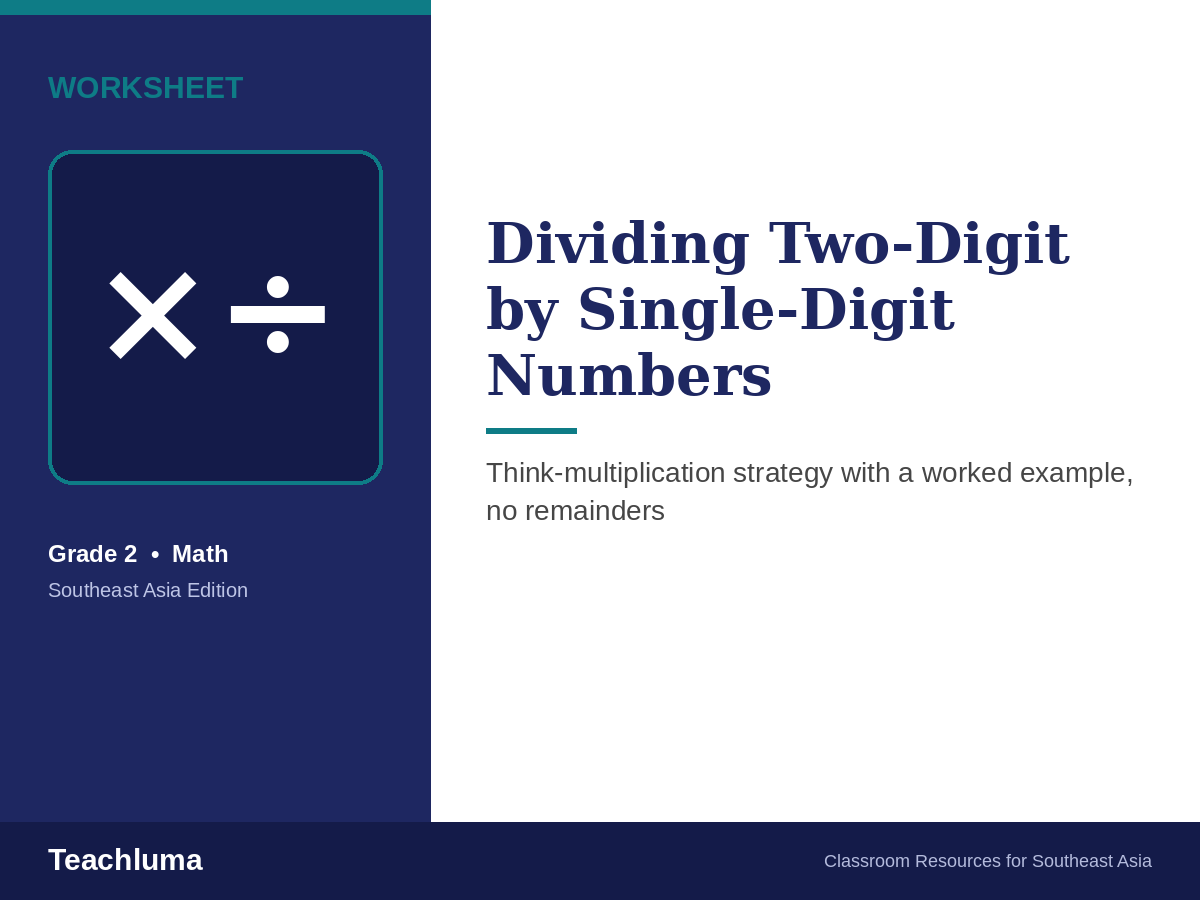 Grade 2 Dividing Two-Digit Numbers by Single-Digit Numbers Worksheet