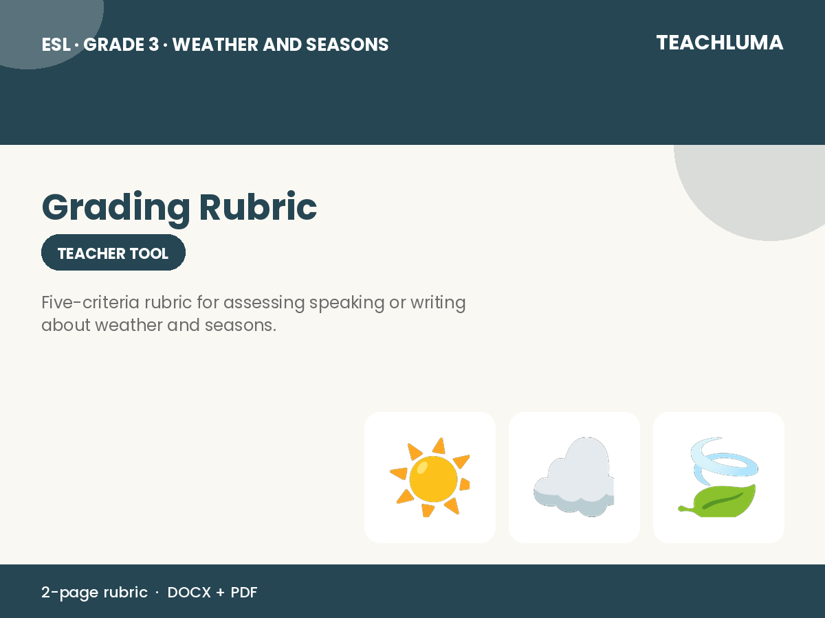 Grade 3 Weather and Seasons Grading Rubric