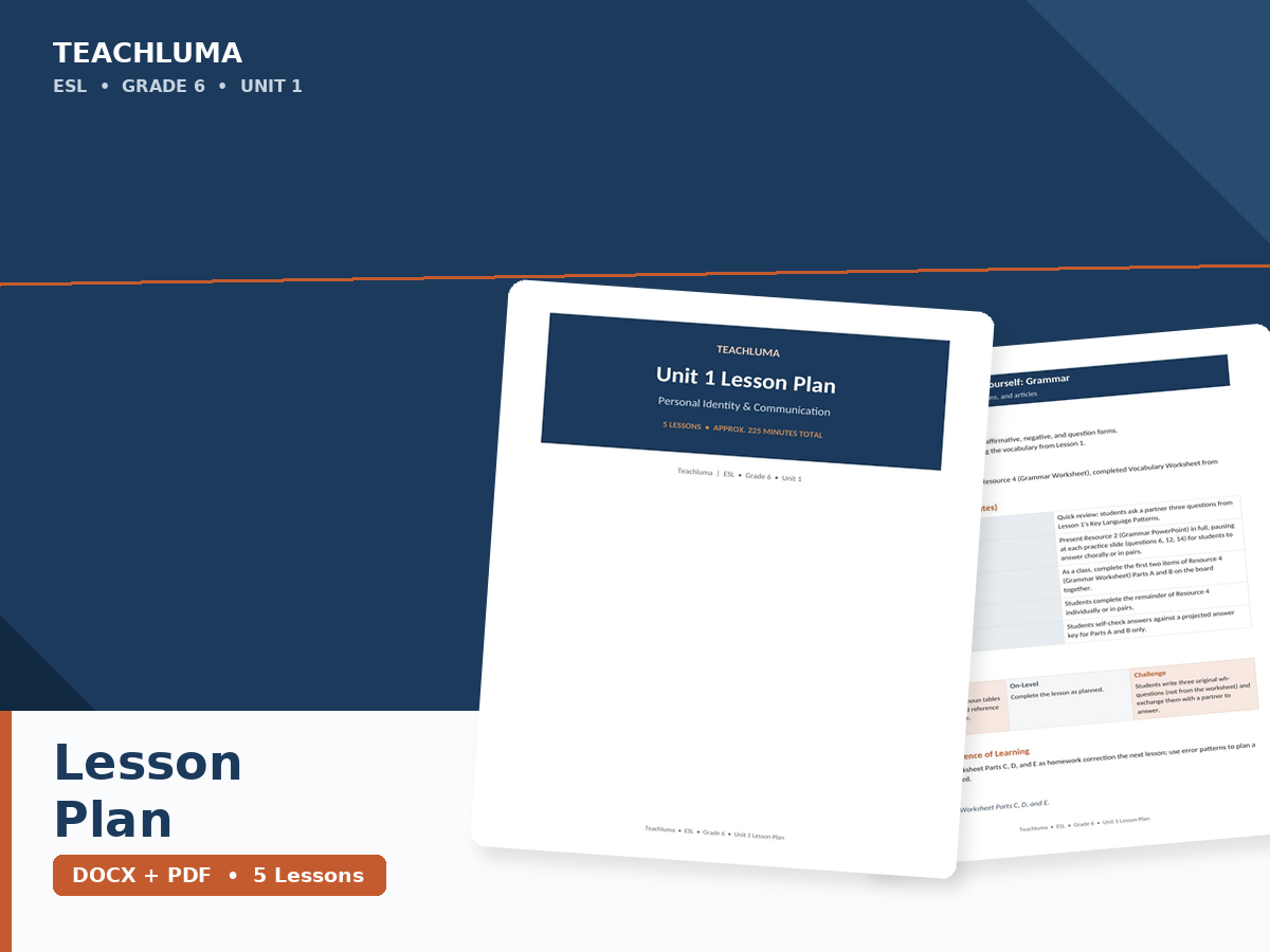 Unit 1 Lesson Plan — Personal Identity & Communication