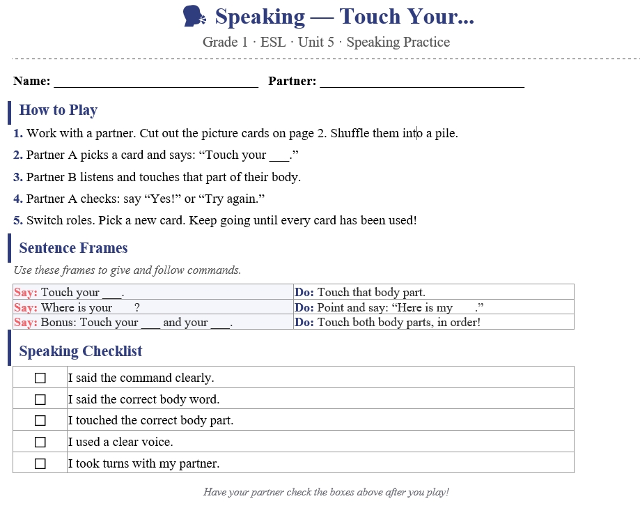 My Body - Speaking Practice