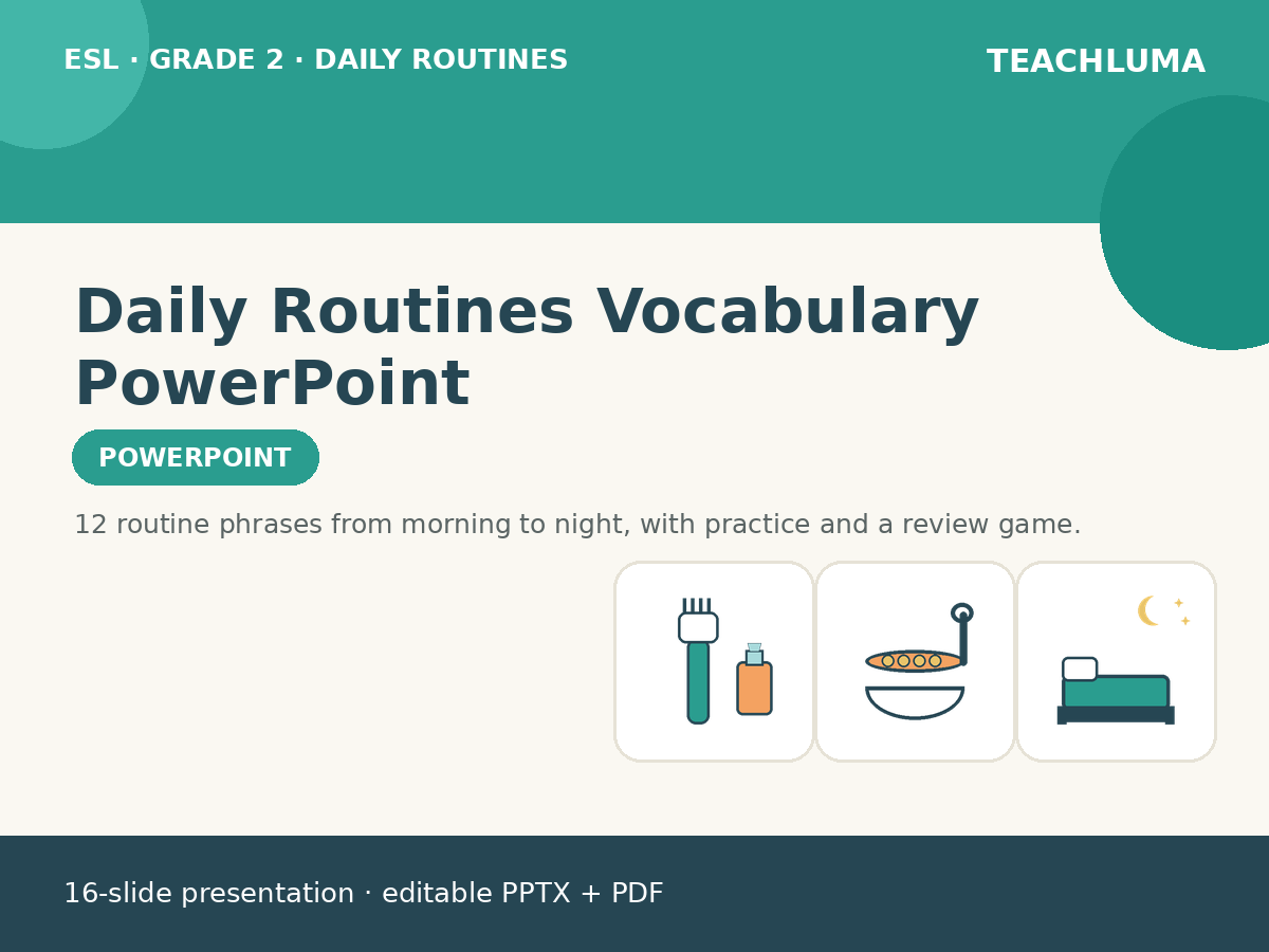 Grade 2 Daily Routines Vocabulary PowerPoint