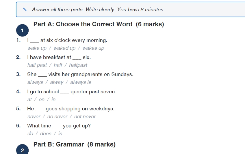 Daily Routine – Grade 7 (Matthayom 1) ESL Quiz