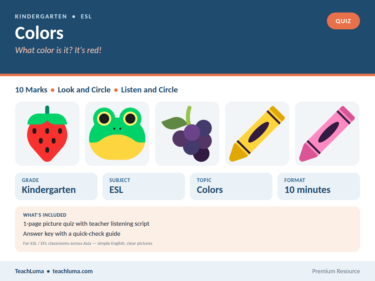 Kindergarten ESL Teacher Guide: Colors — Chants, Color Poster, Bingo ...