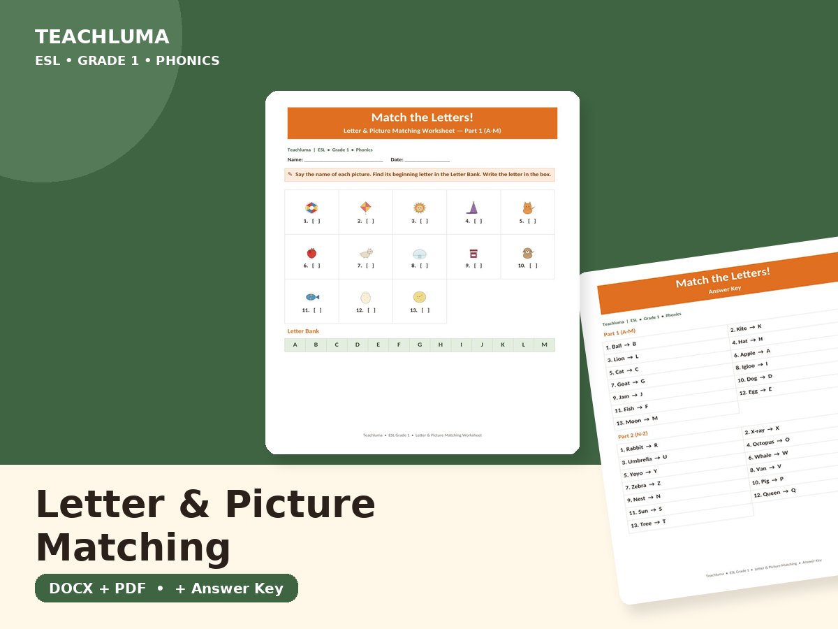 Letter & Picture Matching Worksheet