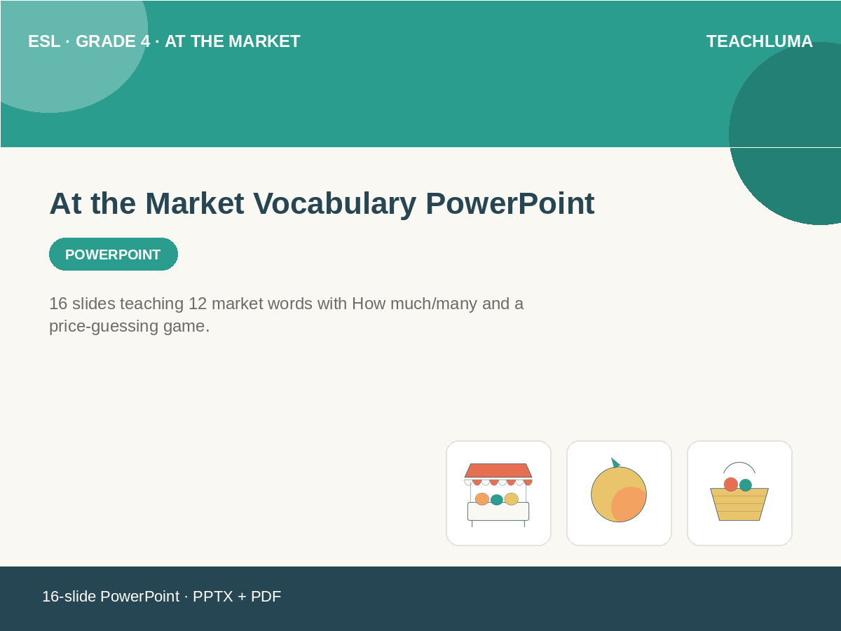 Grade 4 At the Market Vocabulary PowerPoint