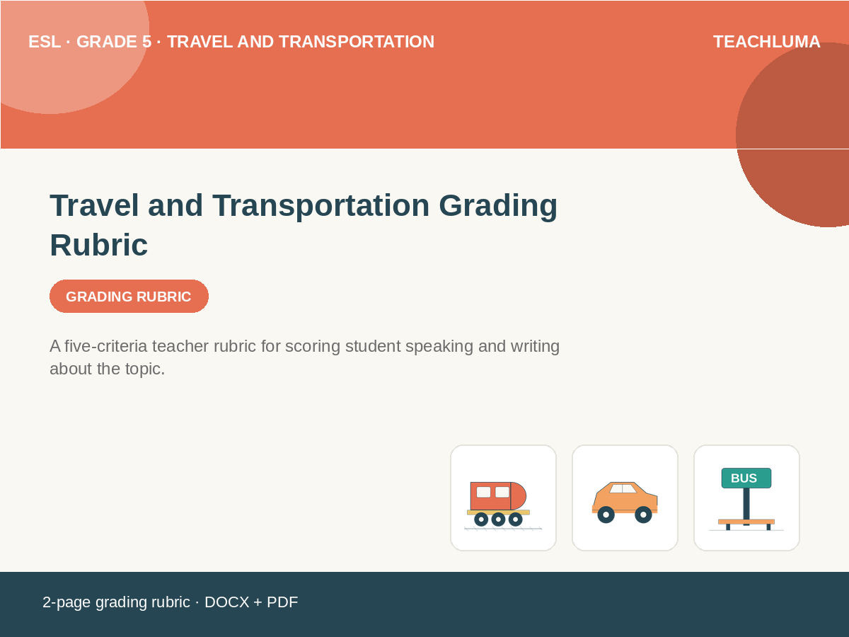 Grade 5 Travel and Transportation Grading Rubric