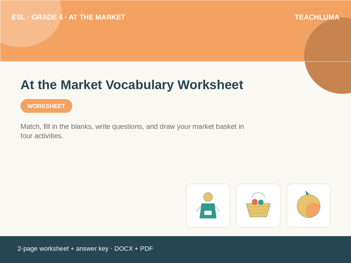 Grade 4 At the Market Vocabulary Worksheet