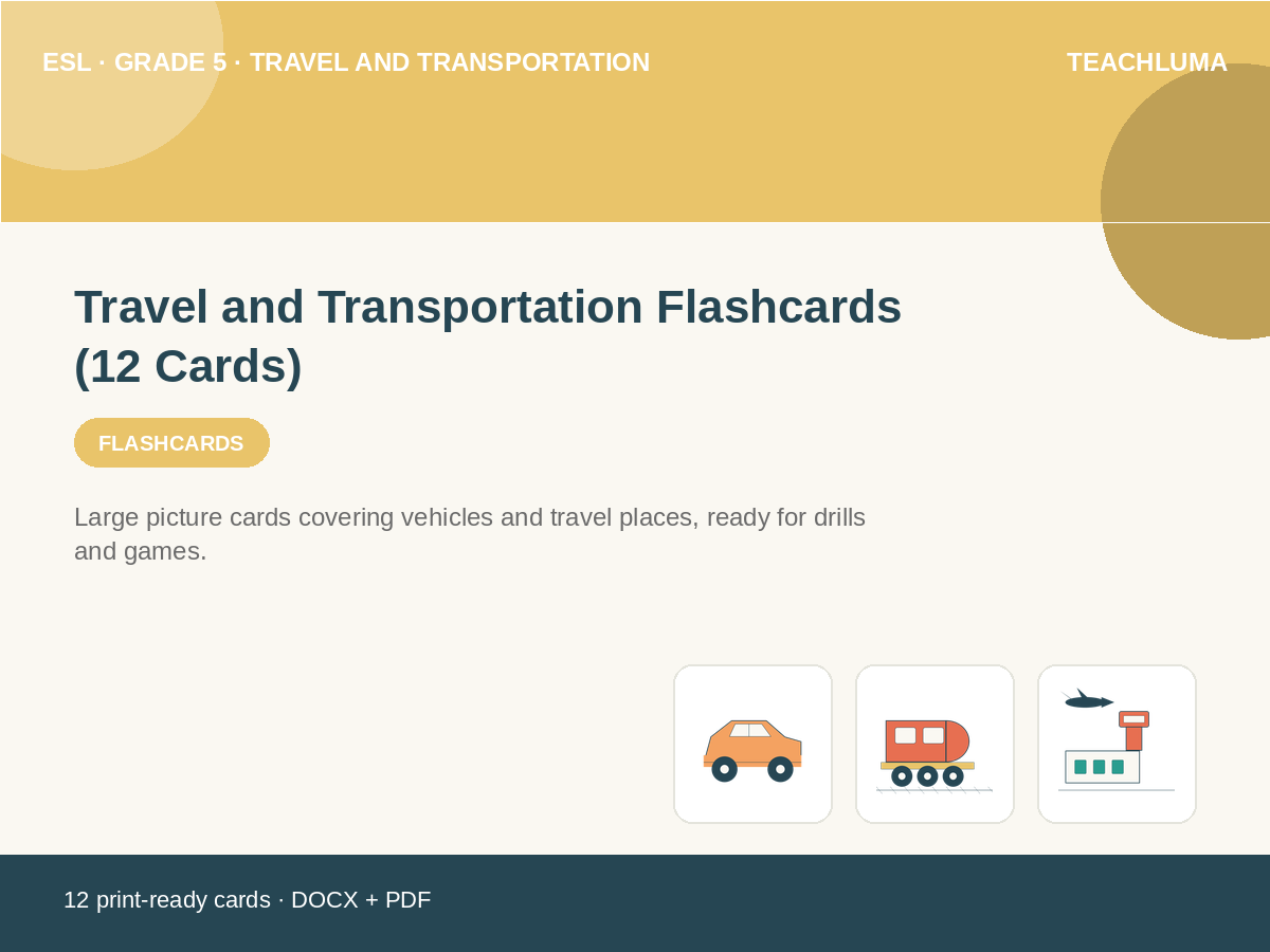 Grade 5 Travel and Transportation Flashcards (12 Cards)