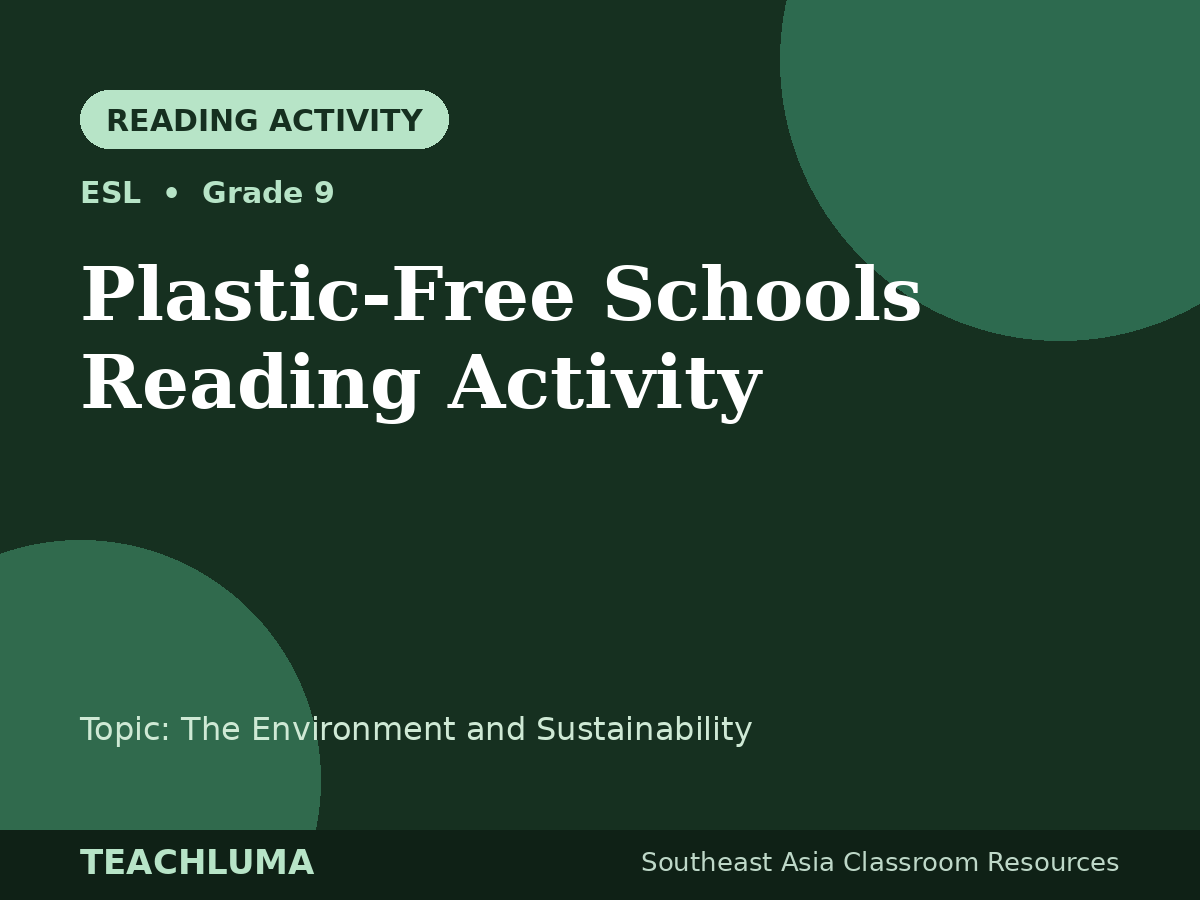 Grade 9 Plastic-Free Schools Reading Activity