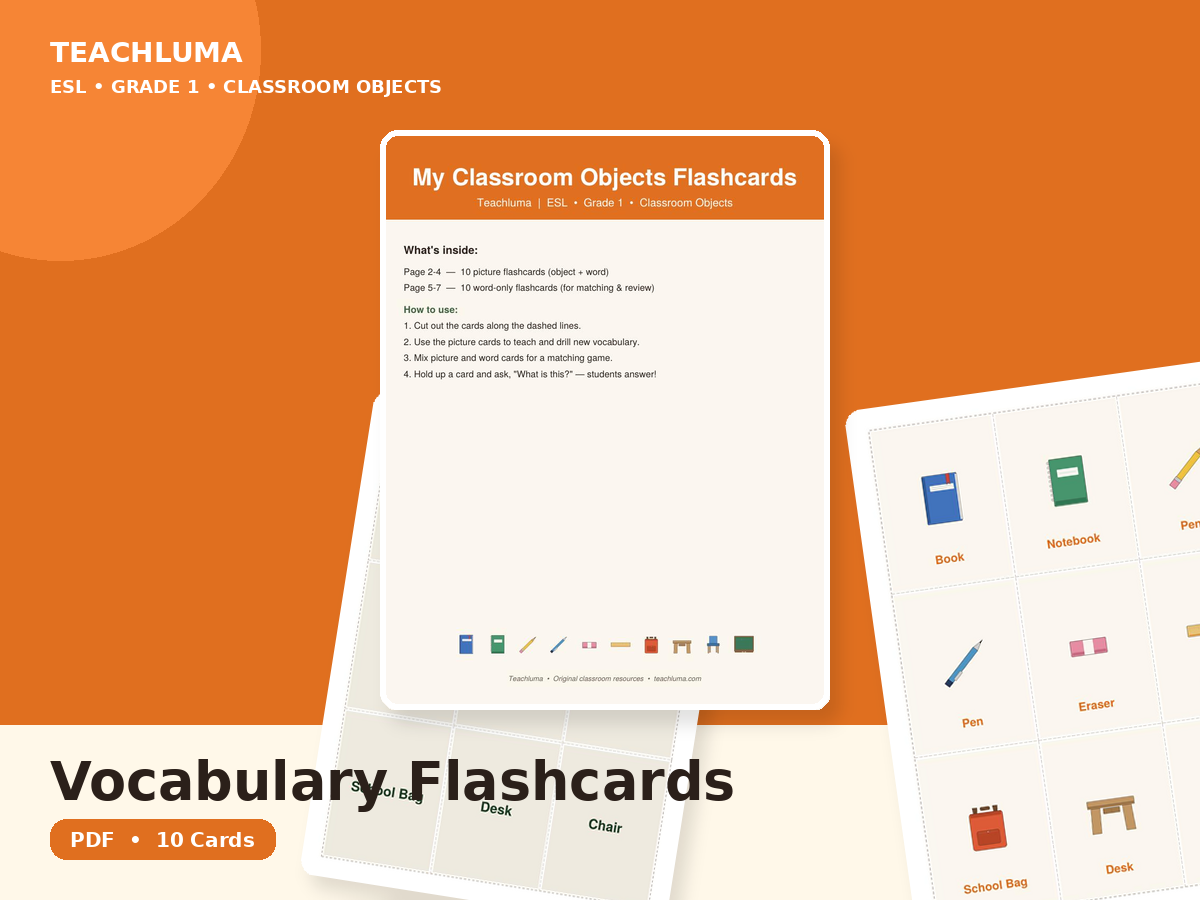 Classroom Objects — Vocabulary Flashcards