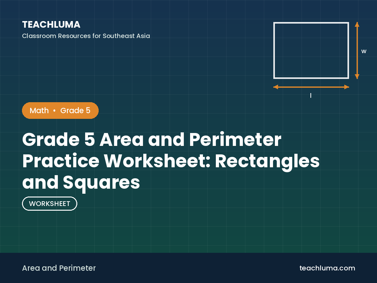 Grade 5 Area and Perimeter Practice Worksheet: Rectangles and Squares