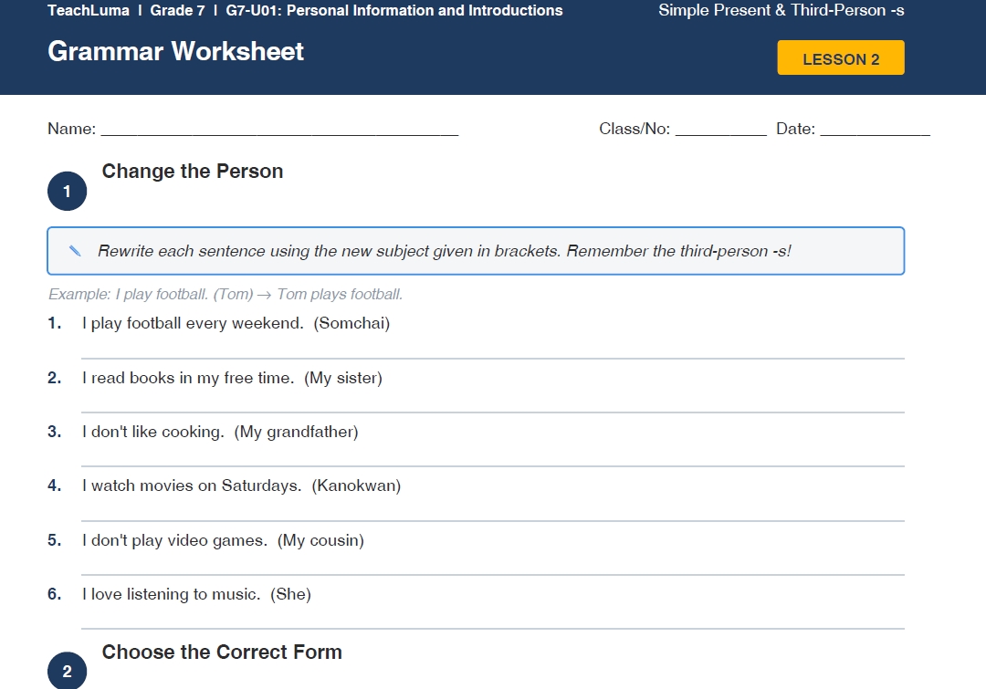 Grammar Worksheet