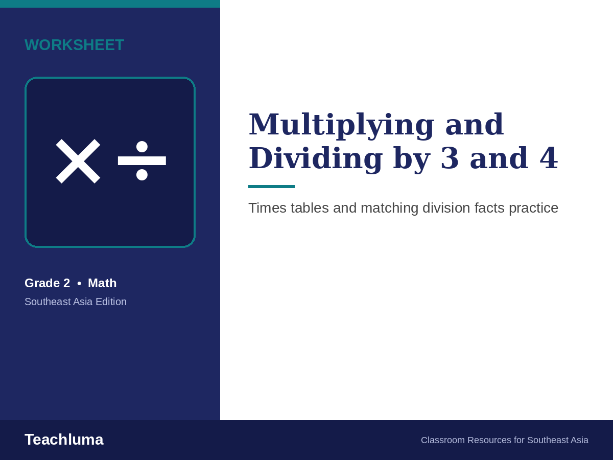 Grade 2 Multiplying and Dividing by 3 and 4 Worksheet