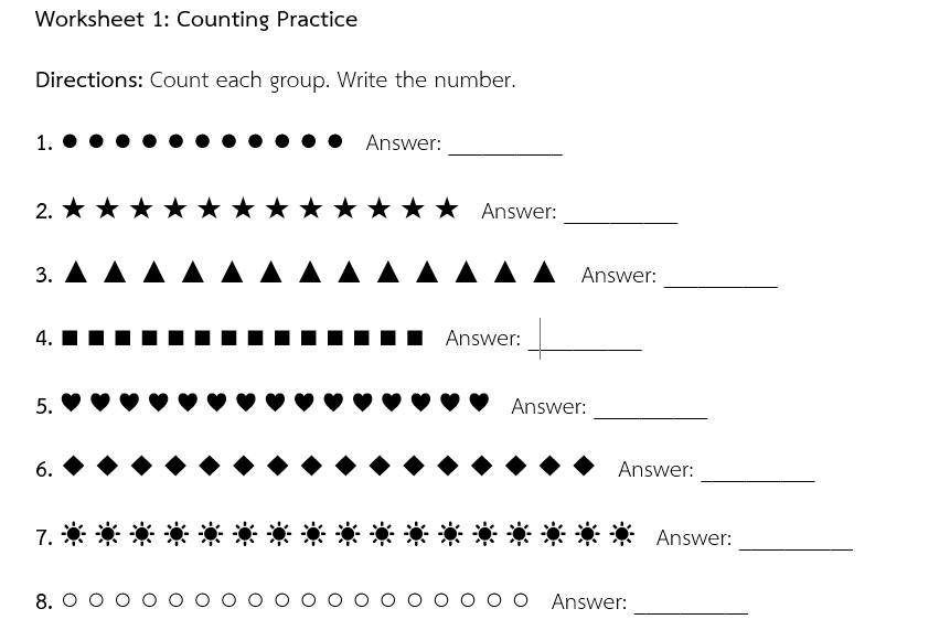 Numbers to 20 - Grade 1 Math Worksheets