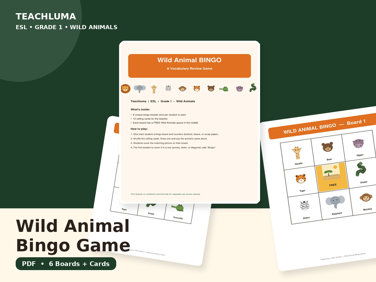 Wild Animal Bingo Game