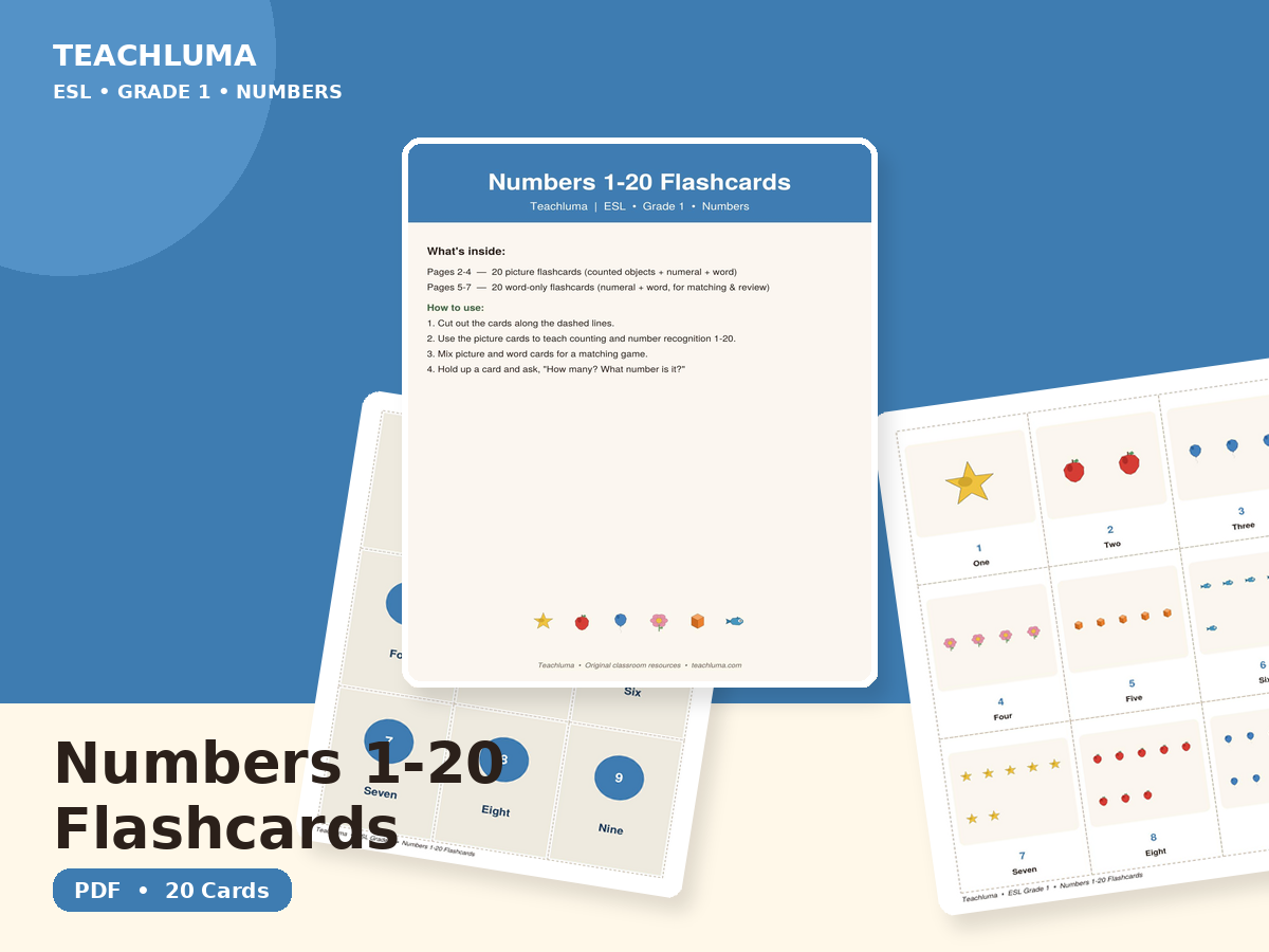Numbers 1-20 — Vocabulary Flashcards