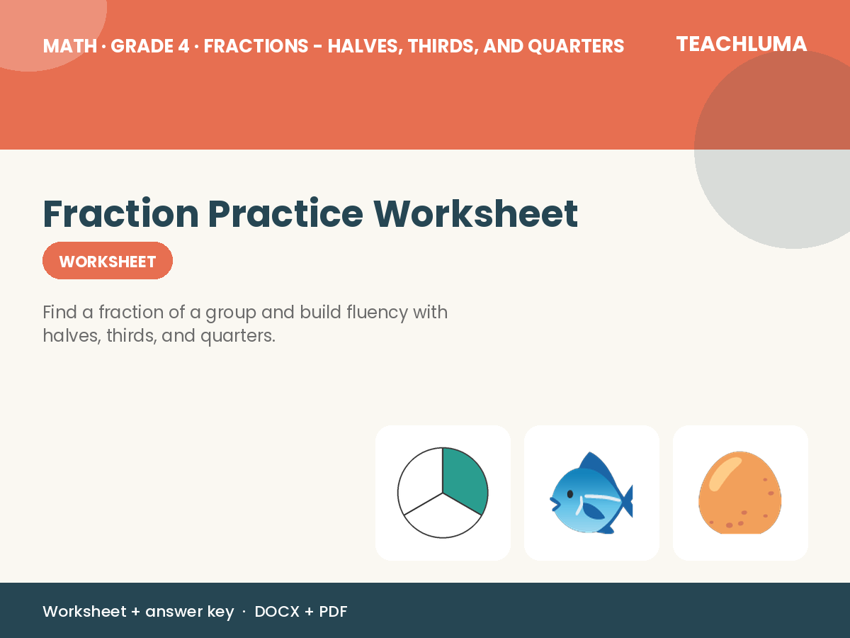 Grade 4 Fraction Practice Worksheet: Fractions of a Group