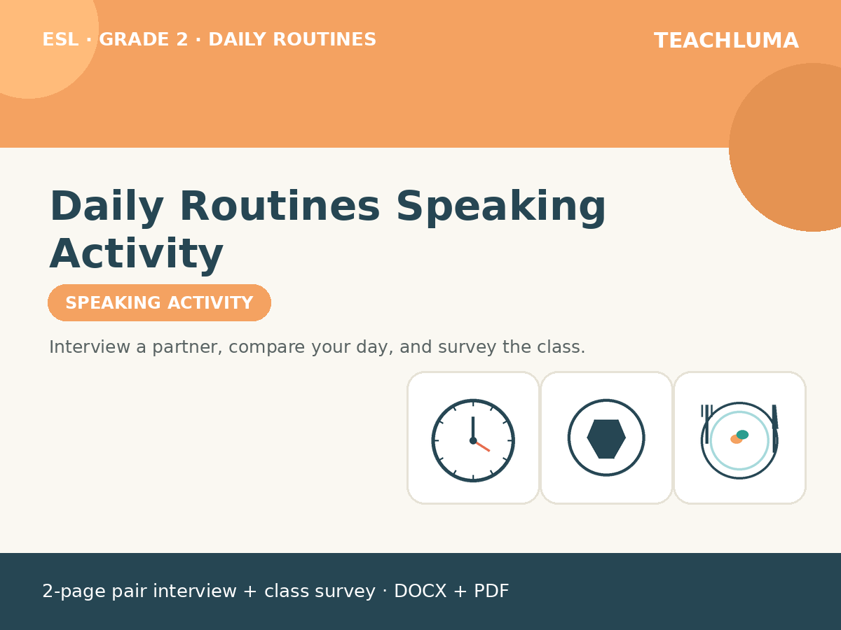 Grade 2 Daily Routines Speaking Activity: My Day Interview
