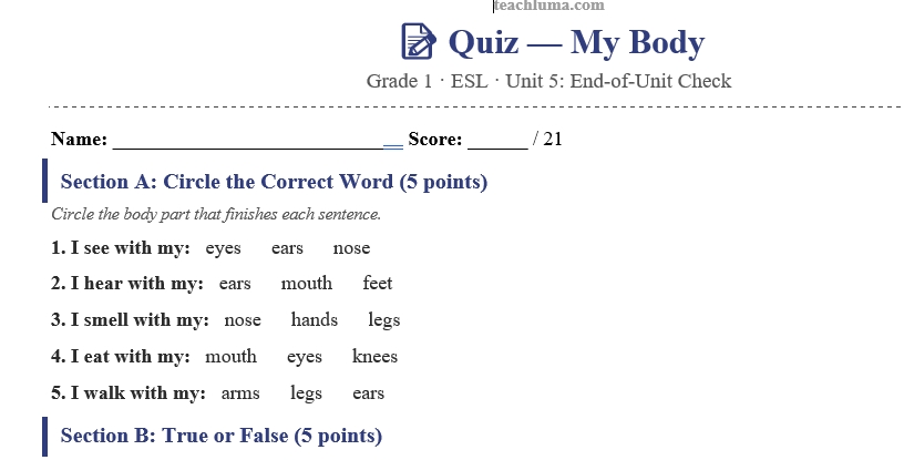 My Body Quiz