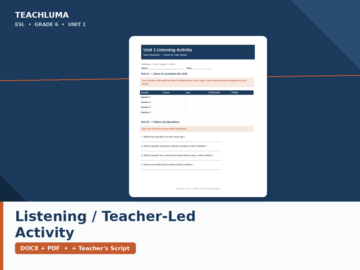 Unit 1 Listening / Teacher-Led Activity — New Students: Listen & Take Notes