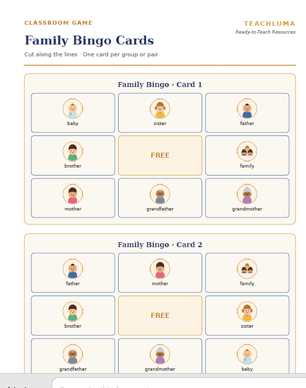 Classroom Game - Family Bingo!