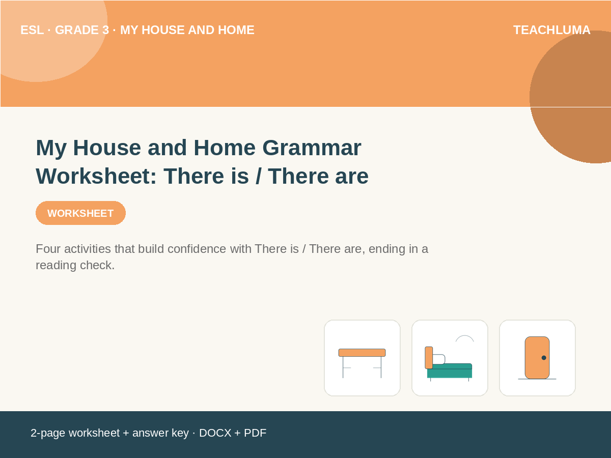 Grade 3 My House and Home Grammar Worksheet: There is / There are