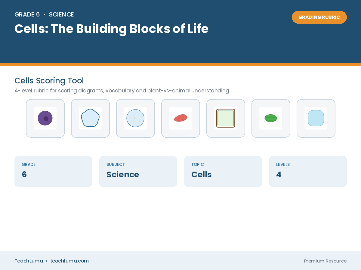 Grade 6 Science Grading Rubric: Cells — The Building Blocks of Life