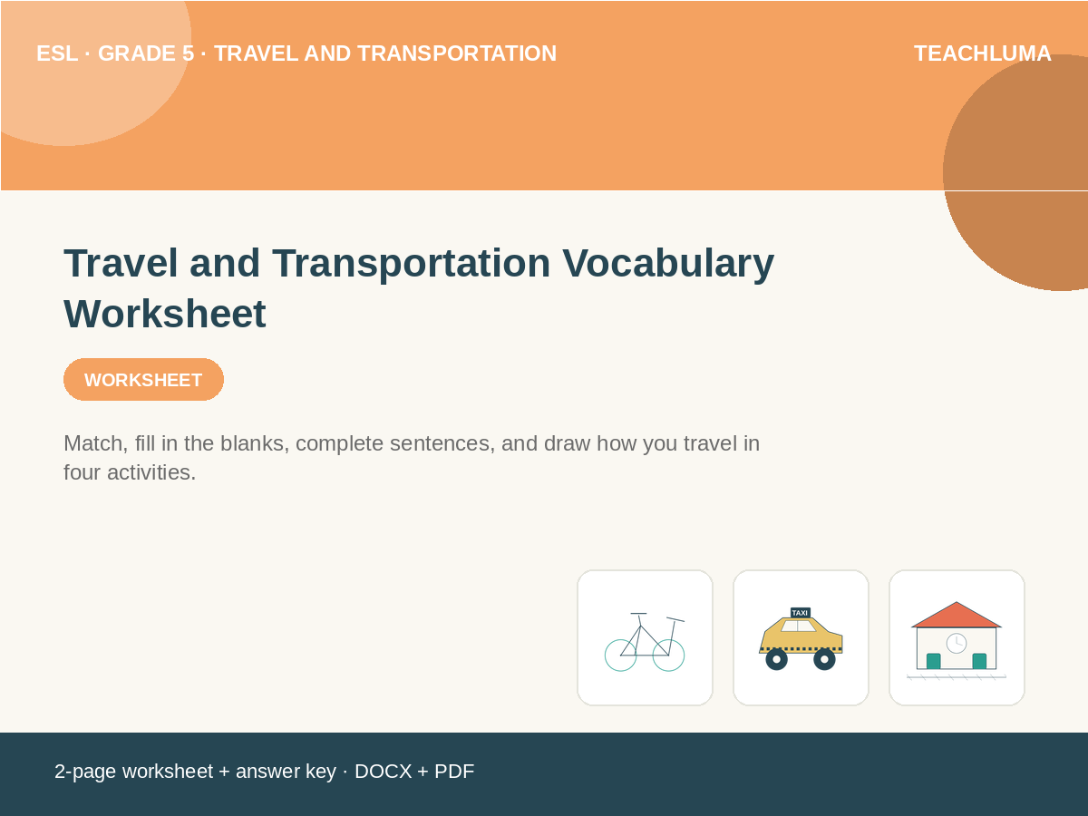 Grade 5 Travel and Transportation Vocabulary Worksheet