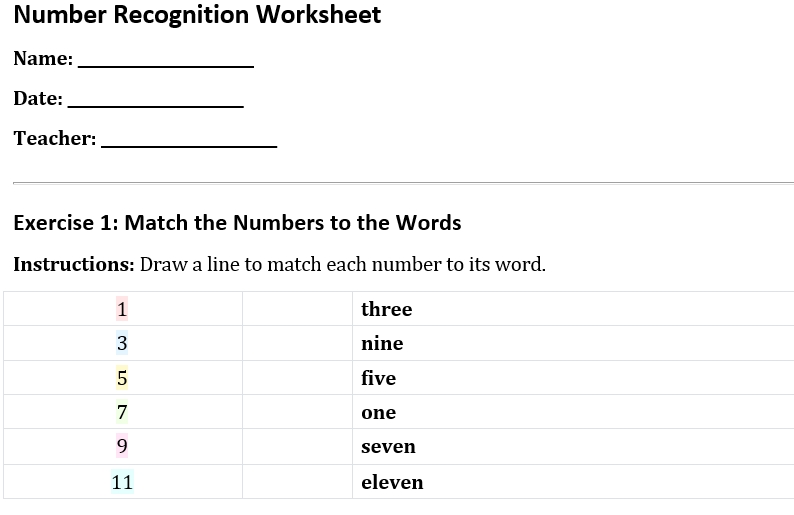 Number Recognition Worksheet