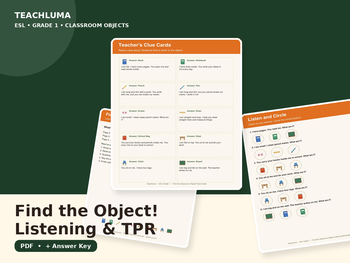 Find the Classroom Object! — Listening & TPR Activity.