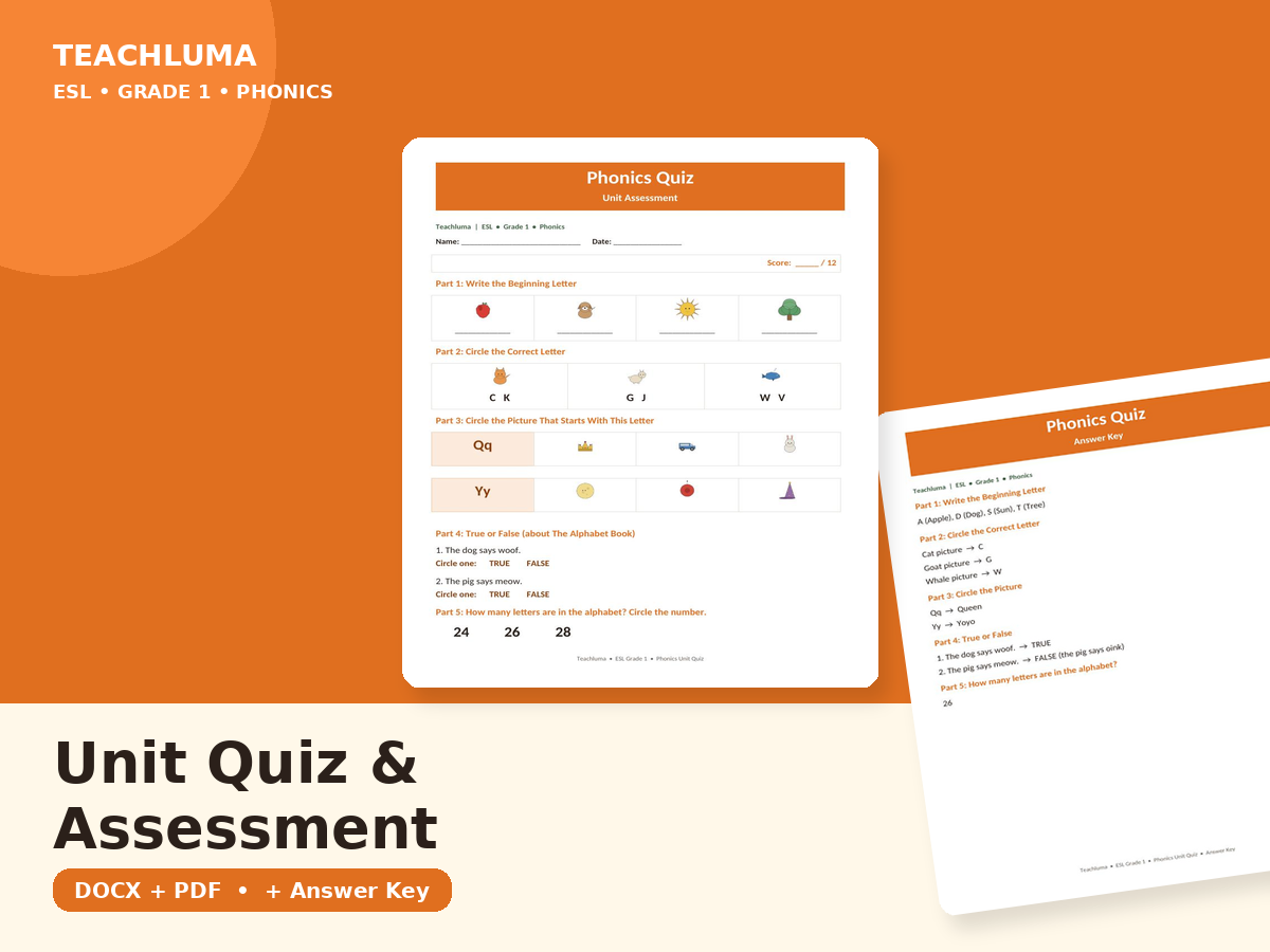 Phonics — Unit Quiz / Assessment