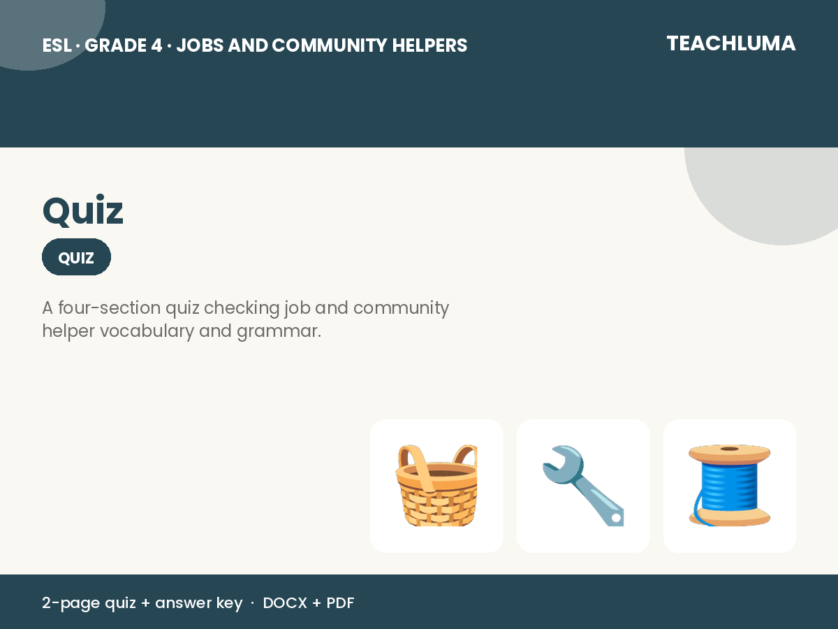Grade 4 Jobs and Community Helpers Quiz