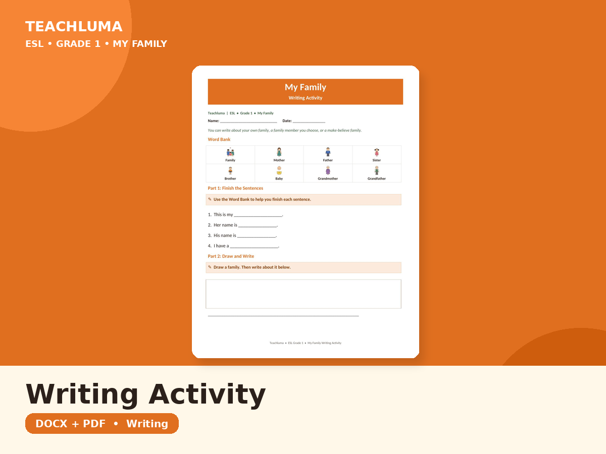 My Family — Writing Activity