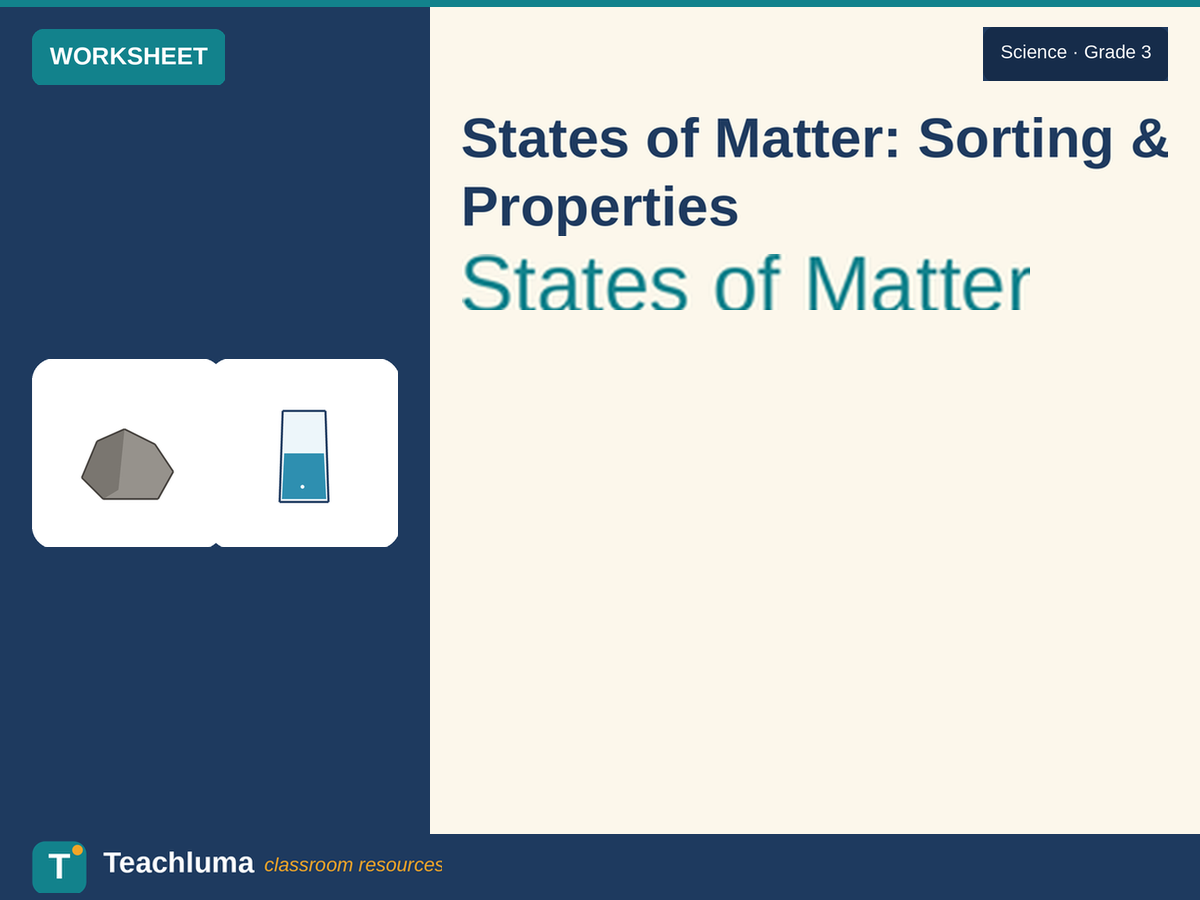 Grade 3 States of Matter Sorting and Properties Worksheet