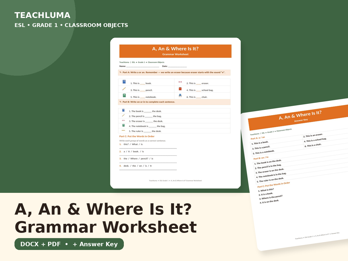 A, An & Where Is It? — Grammar Worksheet
