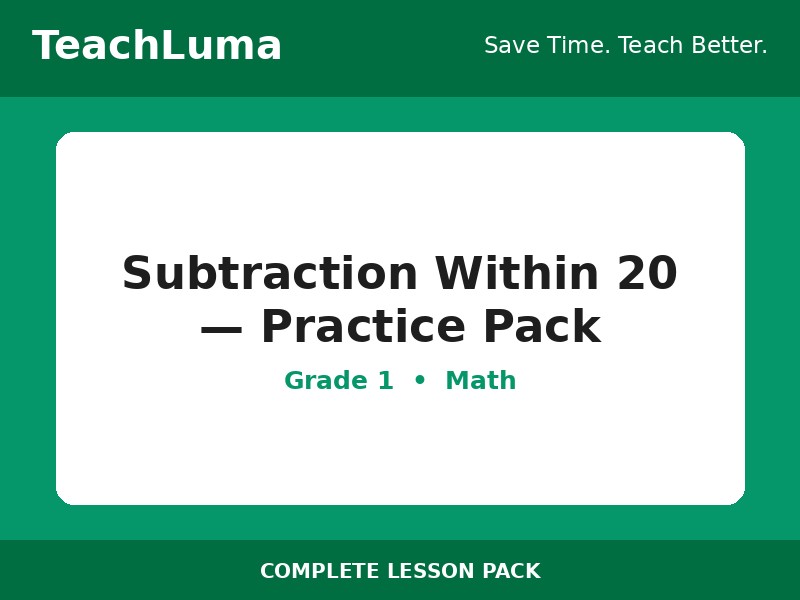 Subtraction Within 20 — Practice Pack