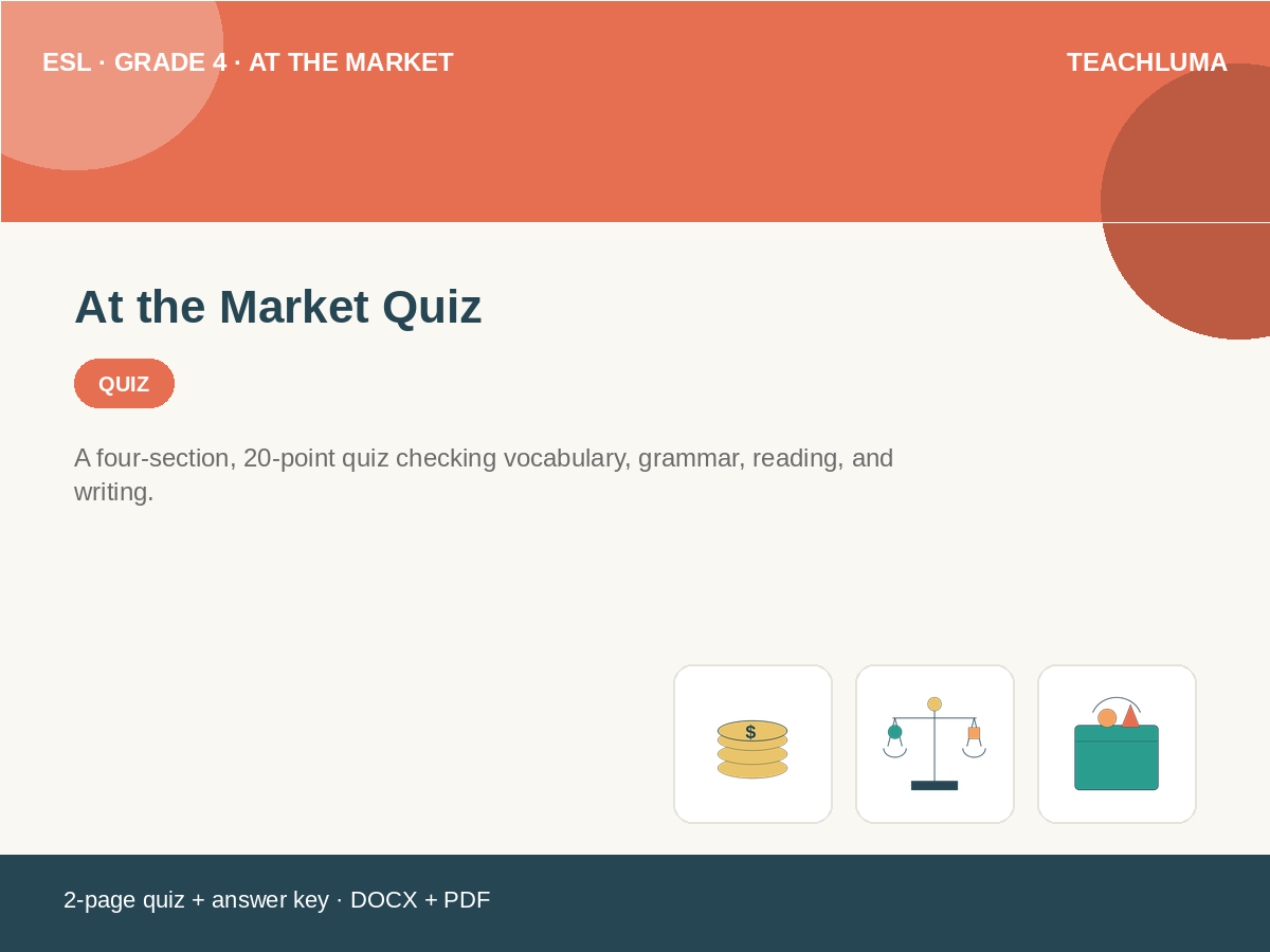 Grade 4 At the Market Quiz
