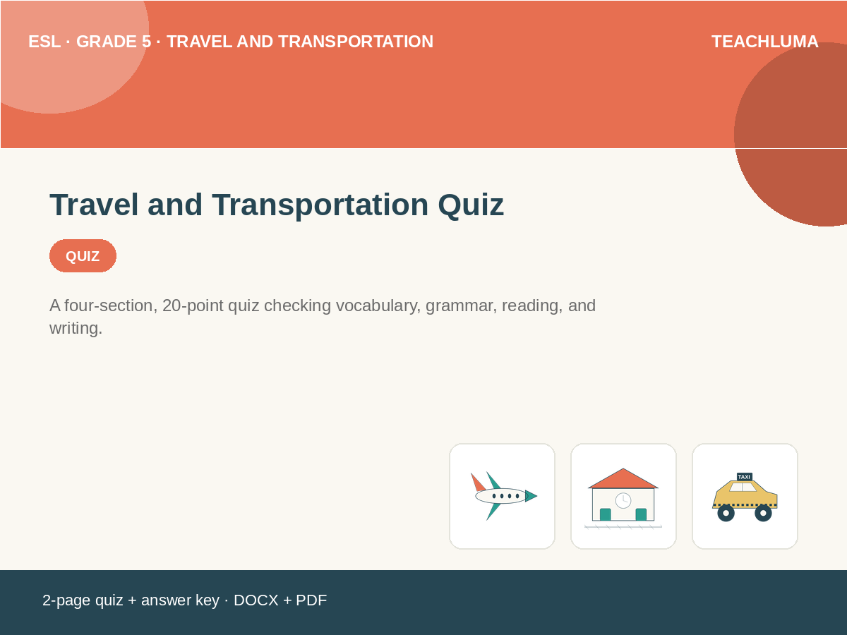 Grade 5 Travel and Transportation Quiz