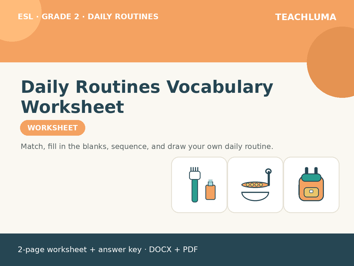 Grade 2 Daily Routines Vocabulary Worksheet